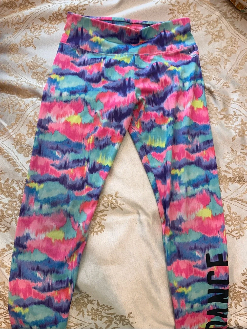 Justice Girls' Multicolor Tie-Dye Active Leggings with 'DANCE' Print 10